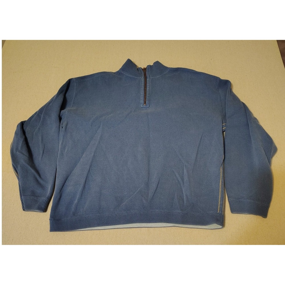 Tommy Bahama Mens Blue 1/4 Zip Pullover Sweater Long Sleeve Size XL